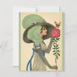 Cartão De Festividades Dia dos Namorados Vintage, Borboleta Rosa Vermelha