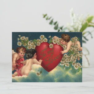 Cartão De Festividades Dia dos Namorados Vintage Cherubins Vitorianos no 