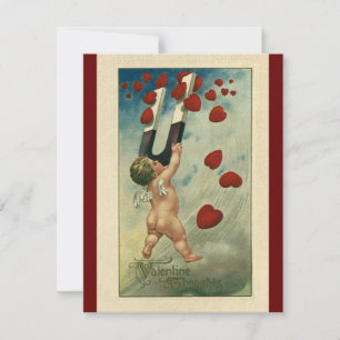Cartão De Festividades Dia dos Namorados Vintage, Querubim com Corações d