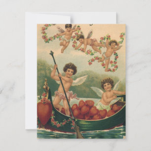 Cartão De Festividades Dia dos Namorados Vintage, Querubins Vitorianos em