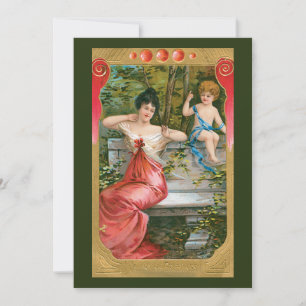 Cartão De Festividades Dia dos Namorados Vintage, Senhora Vitoriana com Q