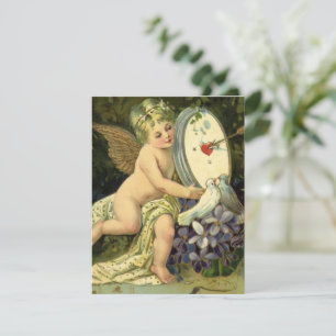 Cartão De Festividades Dia dos Namorados Vitoriano, pássaros de amor anjo