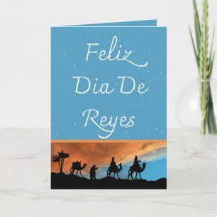 Cartão De Festividades Dia dos Reis Magos espanhóis Estrelas do Teal Nata