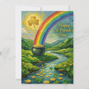 Cartão De Festividades Dia Feliz de São Patrício Pote de Ouro Arco-íris