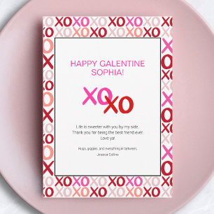 Cartão De Festividades Dia Galentines Rosa XOXO Nome da Melhor Amiga Mode