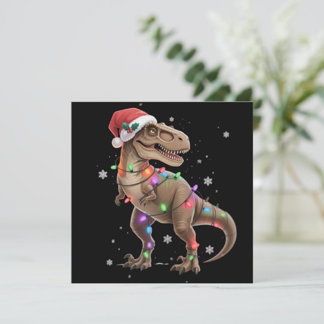 Cartão De Festividades Dinosaur T-rex Árvore Natal Pet Dino Trex  (Em pé/Frente)