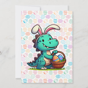 Cartão De Festividades Dinossauro coelhinho da Páscoa fofo