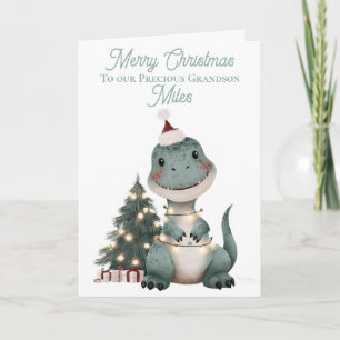 Cartão De Festividades Dinossauro de Natal para Cores Aquáticas Personali