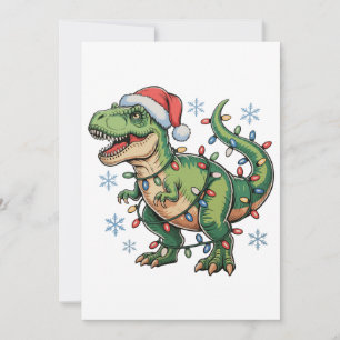 Cartão De Festividades Dinossauro de Natal T Rex Luzes Feliz Natal Papai 