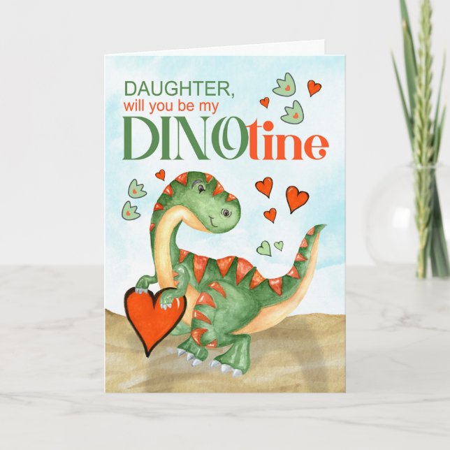 Cartão De Festividades Dinossauro T-Rex Namorados Filha Seja Meu DINOtine (Frente)