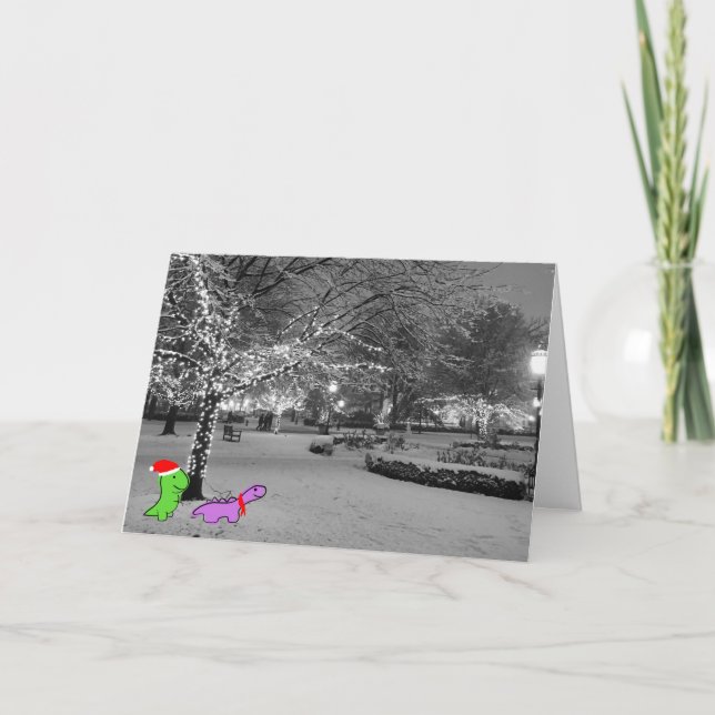 Cartão De Festividades Dinossauros na neve, Universidade de Chicago (Frente)