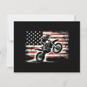 Cartão De Festividades Dirt Bike American Flag Motocross Biker Vintage EU