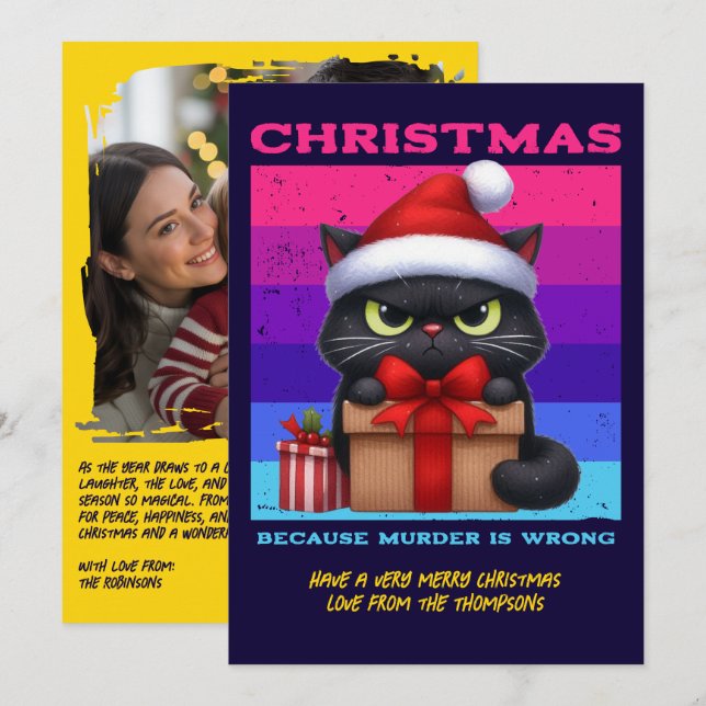 Cartão De Festividades Disco Holiday Funny Cat Retro Christmas Photo (Frente/Verso)