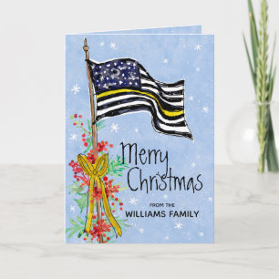Cartão De Festividades Dispatcher Thin Yellow Line Flag Merry Christmas