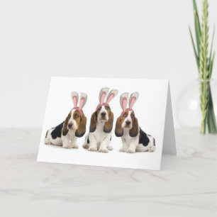 Cartão De Festividades Ditzy Dogs~Original Notecard~Basset Hounds~Easter