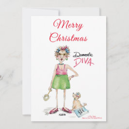 Cartão De Festividades Diva Doméstico, Feliz Feriado Deseja Caricatura 