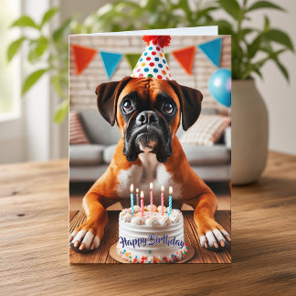 Cartão De Festividades Diversão no Aniversário do Cachorro Boxer