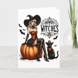 Cartão De Festividades Divertidas Bruxas Howdy Vintage Halloween