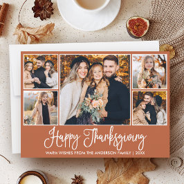 Cartão De Festividades Divertido Caligrafia Terracotta 5 Fotos Ação de Gr