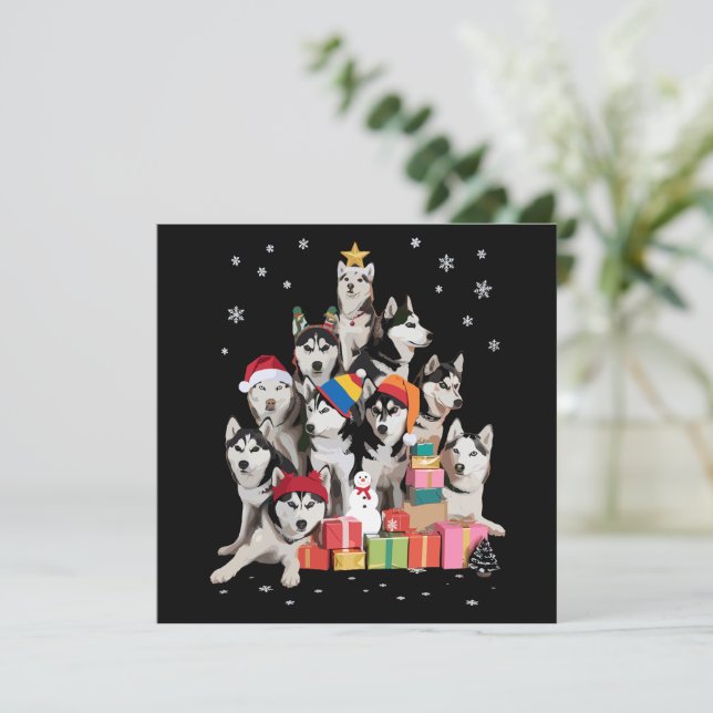 Cartão De Festividades Divertido Husky Siberiano Árvore de Natal Amante d (Em pé/Frente)