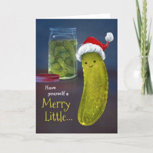 Cartão De Festividades Divertido Natal Feliz Pequeno Pickle Papai Noel