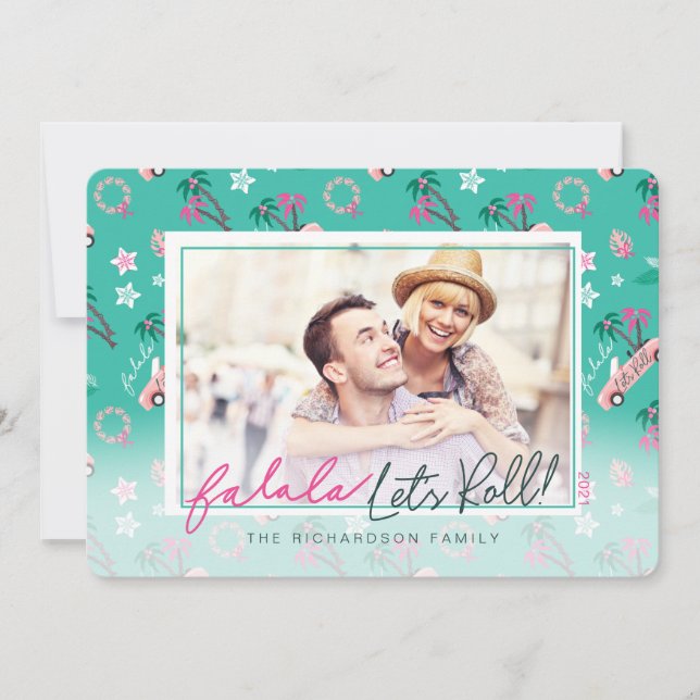 Cartão De Festividades Divertido Natal tropical Fa la la Vamos Roll Foto (Frente)