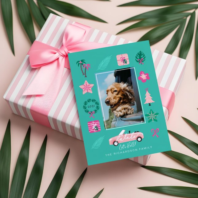 Cartão De Festividades Divertido Natal Tropical Permite Rolar Foto Conver (Fun Tropical Christmas Lets Roll Convertible Photo Holiday Card)