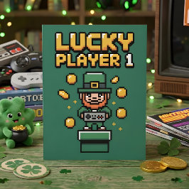 Cartão De Festividades Divertidos Dias de São Patrício Gamer Pixel