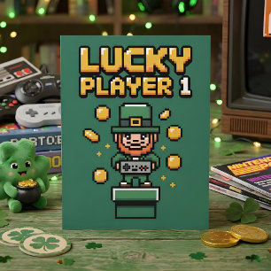 Cartão De Festividades Divertidos Dias de São Patrício Gamer Pixel