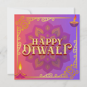 Cartão De Festividades Diwali Card Colorida Rosa e Roxo Mandala