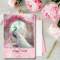 Diwali White Peacock Rosa Saudação Floral
