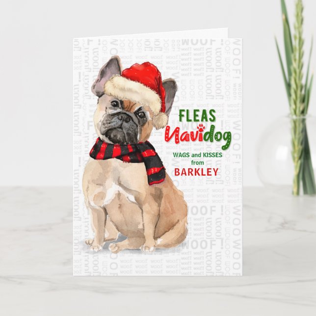 Cartão De Festividades do Cão-Bulldog Francês Fleas NaviDOG (Frente)