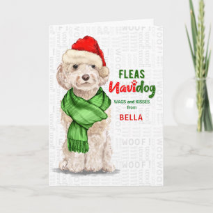 Cartão De Festividades do Cão Champanhe Cockapoo Fleas Navidog Hol