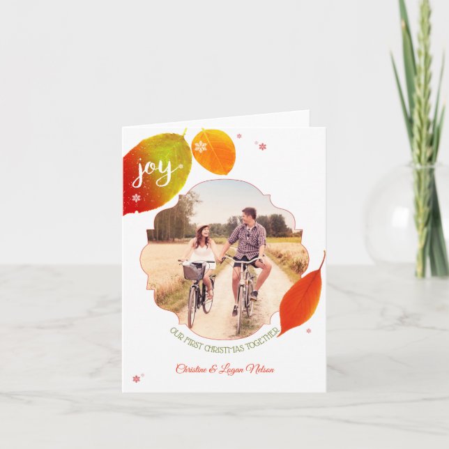 Cartão De Festividades Do casal primeira do Natal foto junto (Frente)