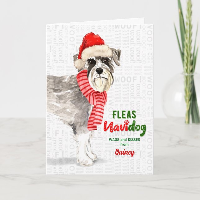 Cartão De Festividades do Dog Cute Schnauzer Natal (Frente)