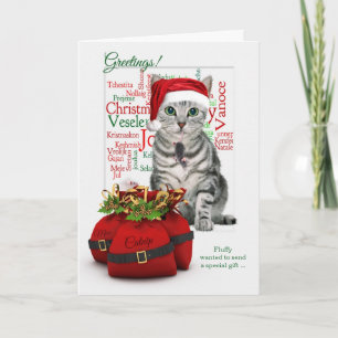 Cartão De Festividades do Gato de Tabby de Natal do Gato com Nome