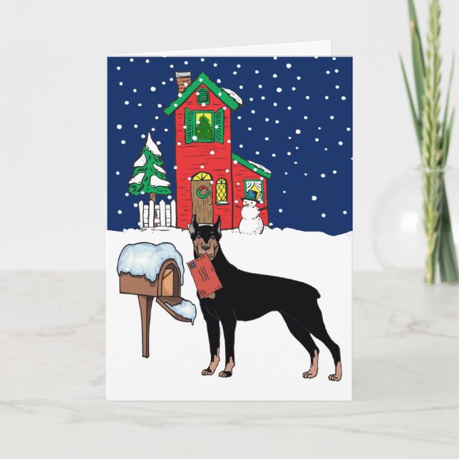 Cartão De Festividades Doberman Christmas (Frente)