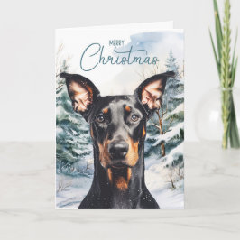 Cartão De Festividades Doberman Dog Snowy Winter Pines Christmas