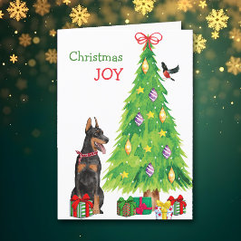 Cartão De Festividades Doberman Pinscher Dog e Árvore de Natal