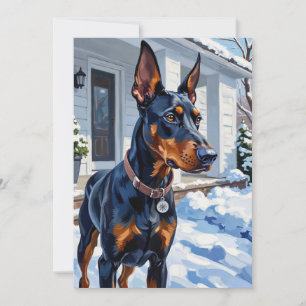 Cartão De Festividades Doberman Pinscher Esbelto Floco de Neve de Inverno