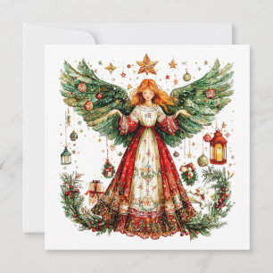 Cartão De Festividades Doce Anjo de Natal com presentes de Natal & brinqu