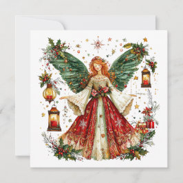 Cartão De Festividades Doce Anjo de Natal & lanternas iluminadas & bagas