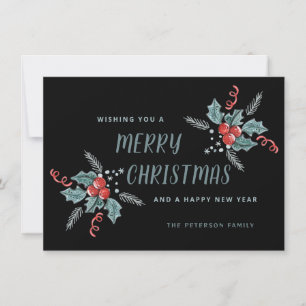 Cartão De Festividades Doce Holly Berry Natal Não Foto Preto