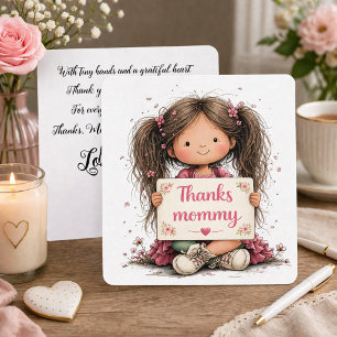 Cartão De Festividades Doce Ilustração “Obrigado Mamãe” com Poema