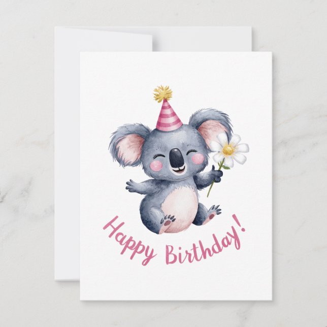 Cartão De Festividades Doce Koala Birthday Celebration Design (Frente)