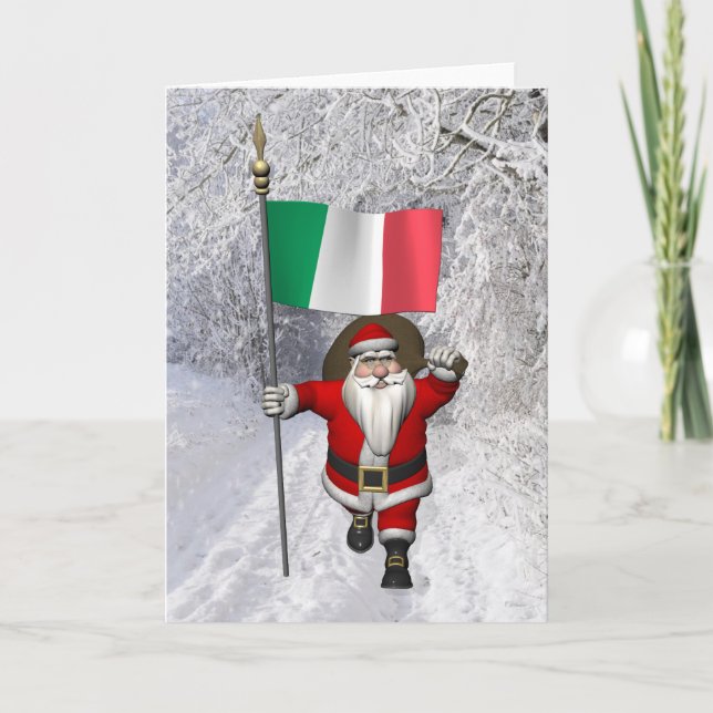 Cartão De Festividades Doce Papai Noel Com Bandeira Da Itália (Frente)