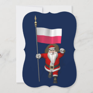 Cartão De Festividades Doce Papai Noel Com Bandeira De Polônia