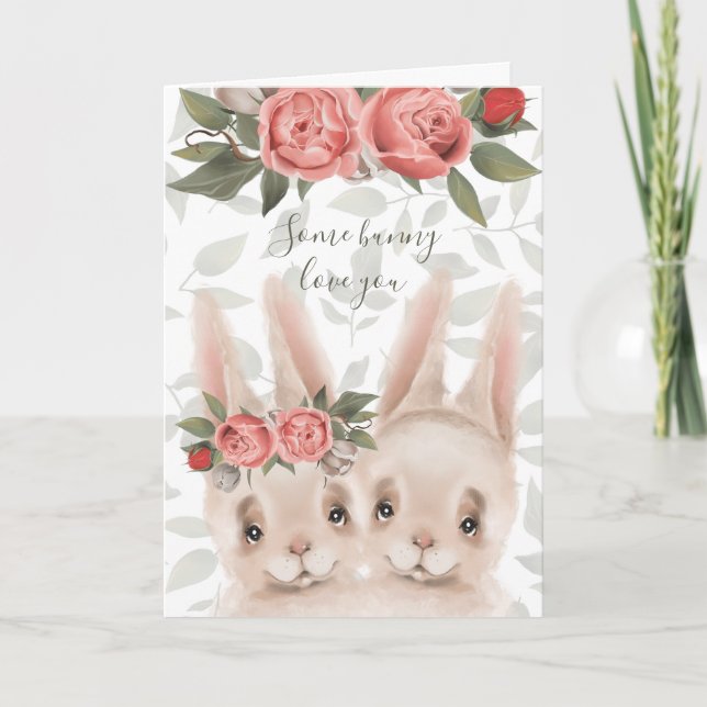 Cartão De Festividades Doce Páscoa Algum Coelhinho Te Ama (Frente)