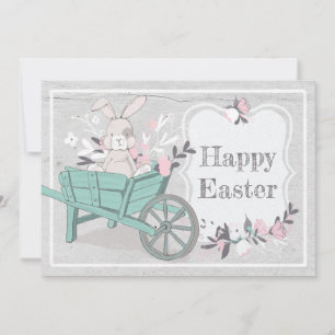 Cartão De Festividades Doce Páscoa de Fotografia de Bunny Rustic Wheelbar