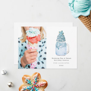 Cartão De Festividades Doce Temporada Azul Milkshake de Natal Snowflake